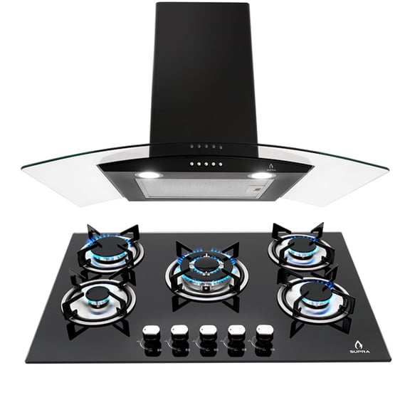 Combo Supra parrilla y campana de 76 cm en cristal templado