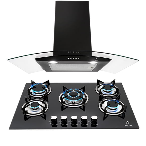 Combo Supra parrilla y campana de 76 cm en cristal templado