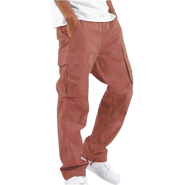 Pants For Men Solid Casual Multiple Pockets Outdoor Straight Type Fitness Long Pants