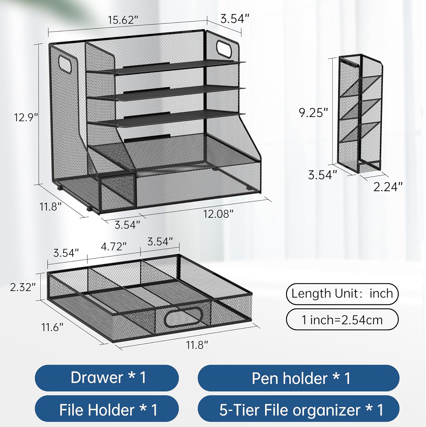 INTIGE 5-Tier Mesh Desk Organizer with File Holder & Drawer photo 3