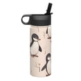 thumbnail image 2 of 18 Oz Insulated Sports Bottle, Outdoor Sports Gym Handheld Portable Casual Stainless Steel Water Bottle, Straw With Lid Penguins And Flowers, 2 of 7