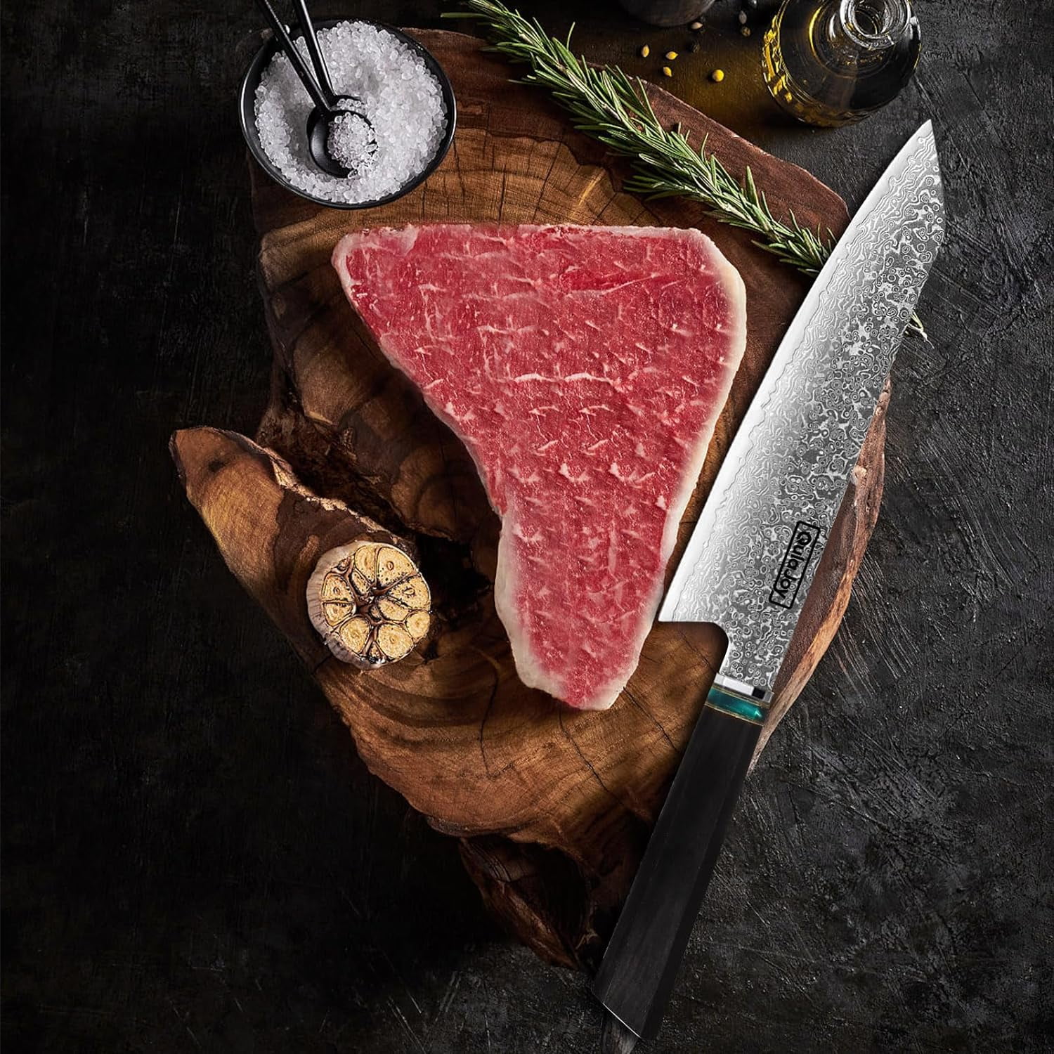 Qulajoy Classic 8 Inch Kiritsuke Knife - Handcrafted Japanese 67 Layers Damascus VG-10 Steel Core - Professional Master Chef Knife - Octagonal Pakkawood Handle with Sheath
