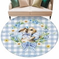 thumbnail image 6 of Easter Rabbits Round Rug 8ft Washable Circle Rugs Non Slip Spring Eggs Tulips Daisy Wreath Bunny Blue Plaid Large Area Rug Indoor Floor Carpet for Bedroom Kitchen Living Room Home Office Dining Room, 6 of 8
