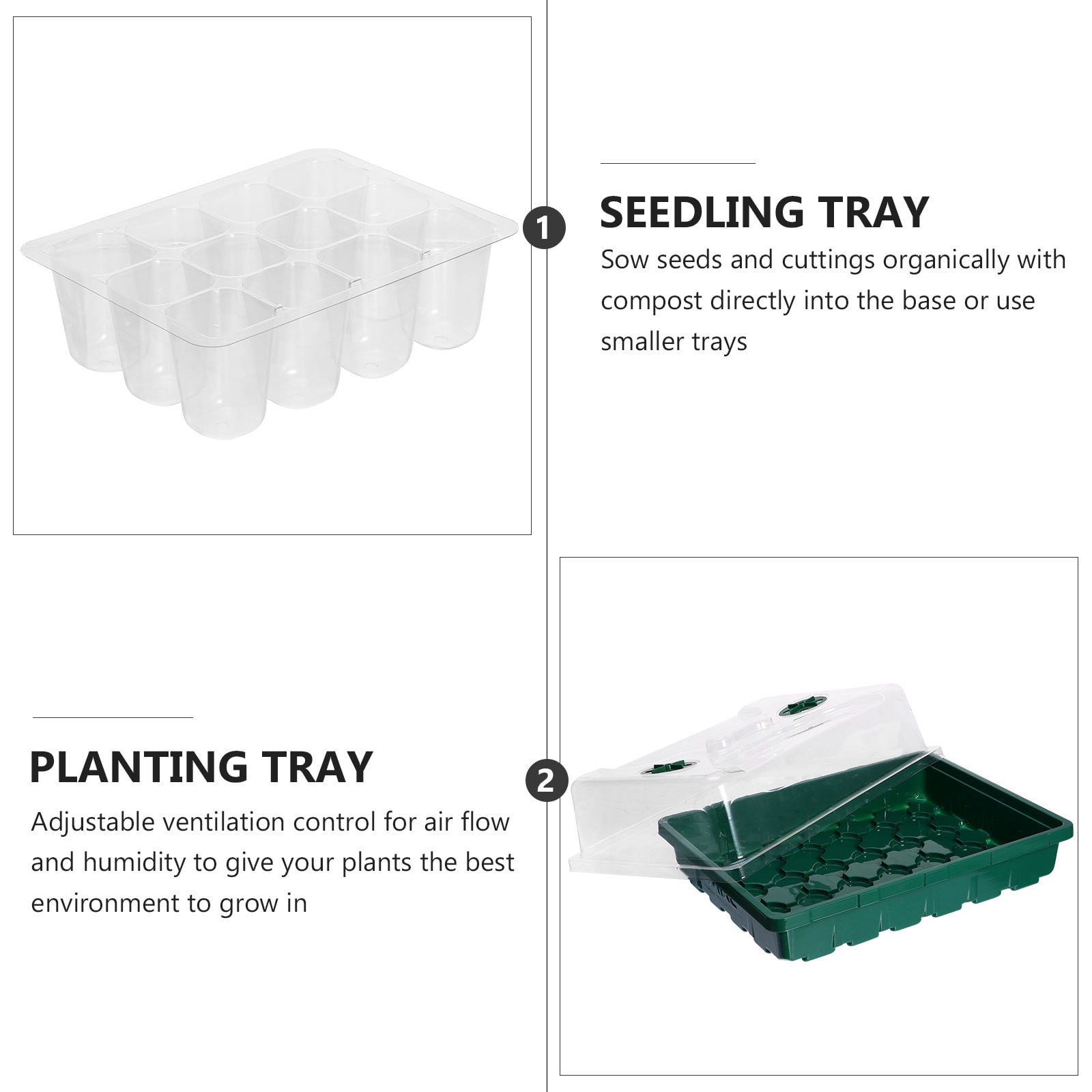 WEUVEB Hydroponic Plant Germination Tray with Clear UV-Protected Lid, Green Plastic Seed Starter for Optimal Plant Growth, 1 Set