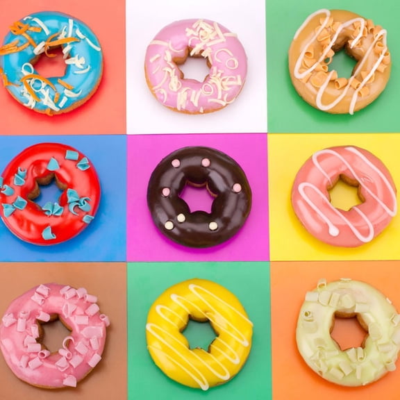 Delicious Donuts Isolated on Colorful Background, Unframed Photographic Print Wall Art by EM Arts Sold by Art.Com