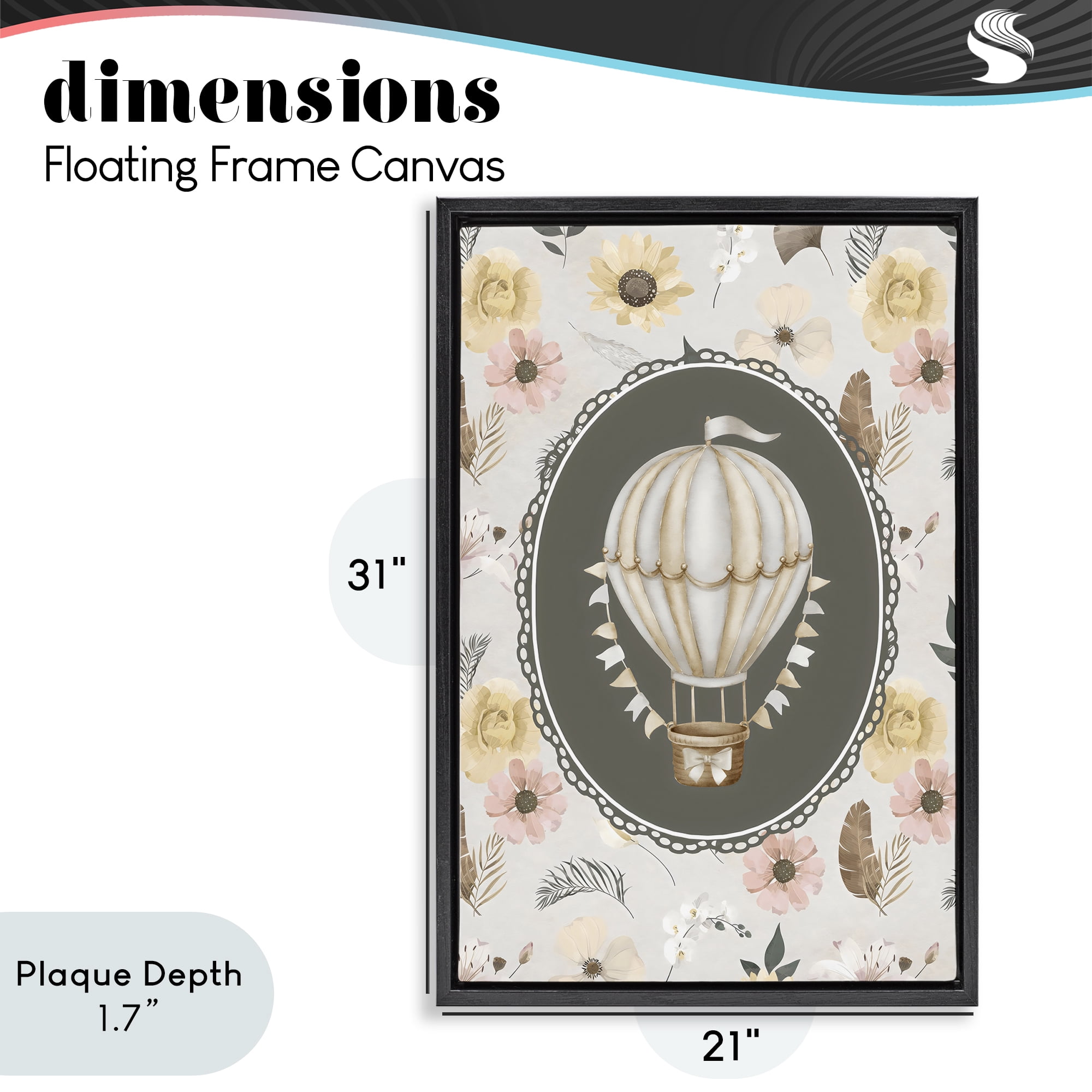 Stupell Industries Sunnyside Balloon over Florals Black Framed Floater Canvas Wall Art, design by Ink Drop Loft
