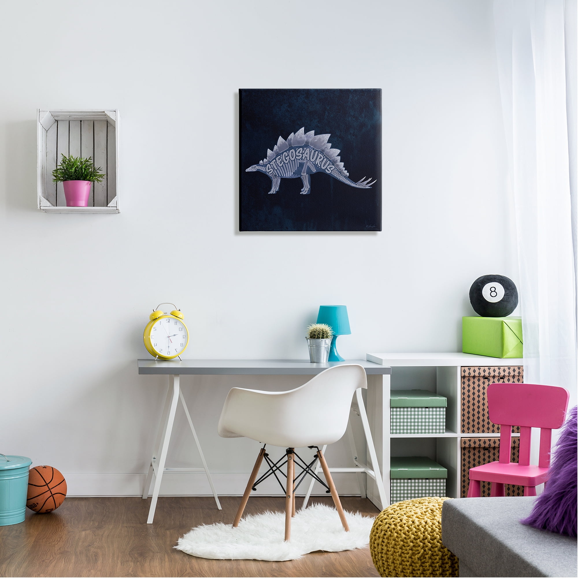 Stupell Industries Blue Stegosaurus Skeleton Animals & Insects Painting Gallery Wrapped Canvas Art Print Wall Art, 24 x 24