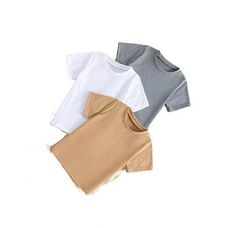 

3pcs Casual 3pcs Solid Round Neck Short Sleeve Multicolor Toddler Boy T-Shirts ( Boy s)