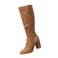 thumbnail image 3 of Domuza Round Toe Suede Knee High Fall Boots for Women,Fall Winter Fasion Tall Long High Heel Chunky Block Boots with Side Zipper, Khaki 7（EU-38）, 3 of 9