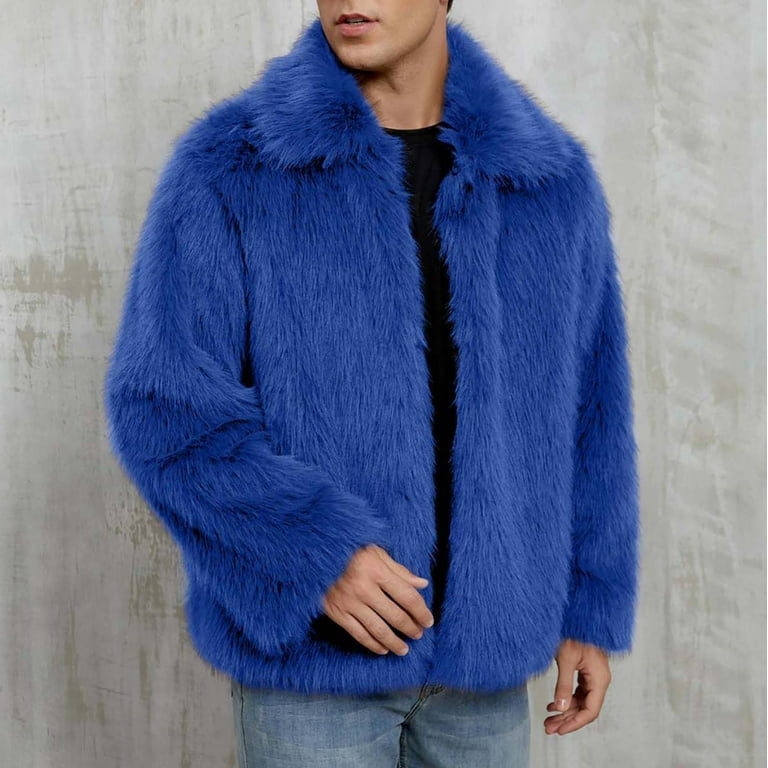 Fuzzy Jackets for Men Fleece Long Sleeve Lapel No Hood Open Front