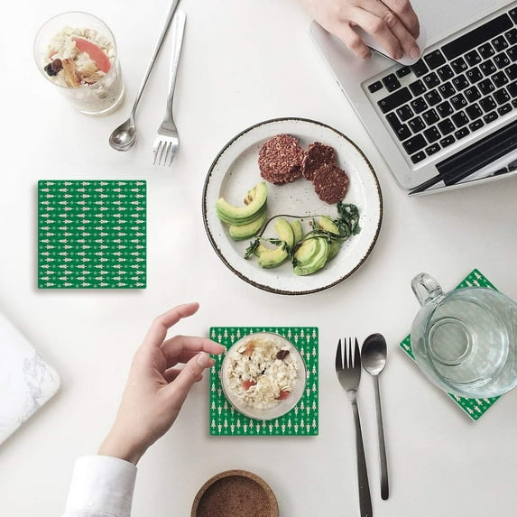 FMSHPON Merry Christmas Xmas Tree Winter Christmas Set of 8 Coaster for Drinks, Absorbent Ceramic Stone Coasters Cup Mat with Cork Base for Home Kitchen Room Coffee Table Bar Decor