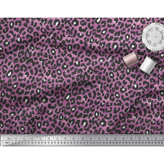 Soimoi Purple Cotton Duck Fabric Leopard Animal Skin Print Sewing Fabric Yard 44 Inch Wide