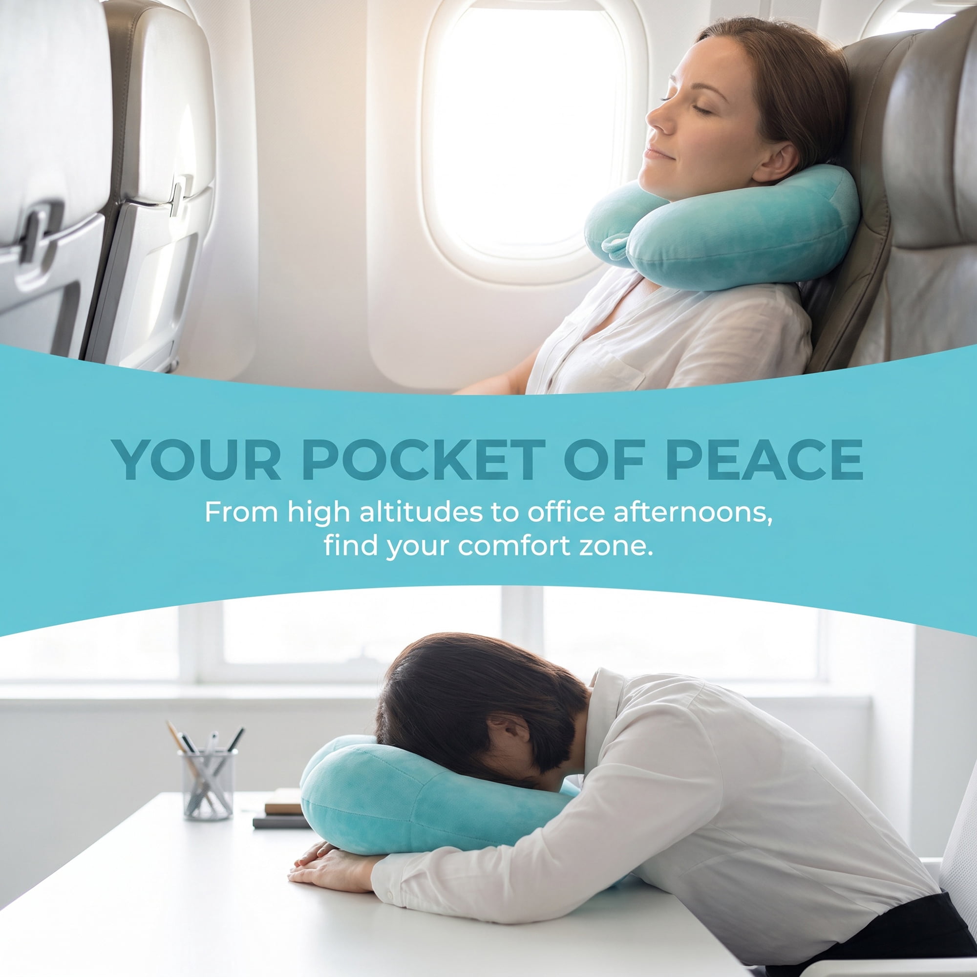 Unique Bargains Memory Foam U Shape Travel Neck Pillow Snap Closure Lake blue 12"x11"x5"