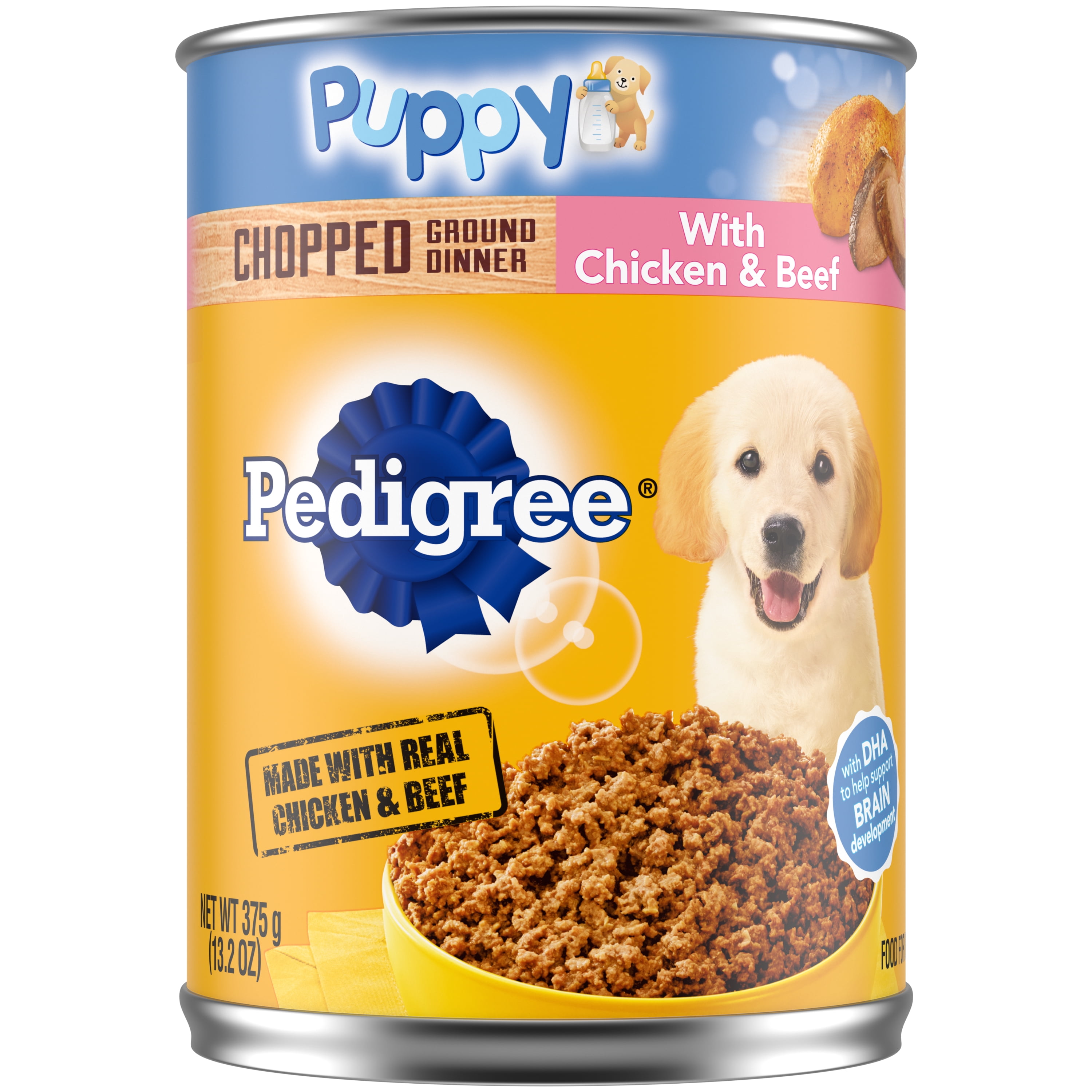 Pedigree Chopped Ground Dinner Chicken & Beef Wet Dog Food for Puppy, 13.2 oz. Can