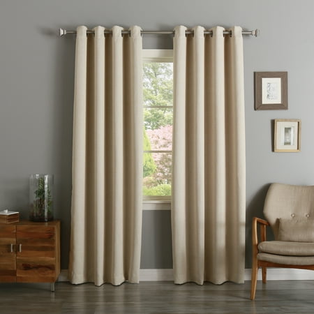 - Quality Home Linen Texture Print Room Darkening Nickel Grommet Curtain - BEIGE - 52