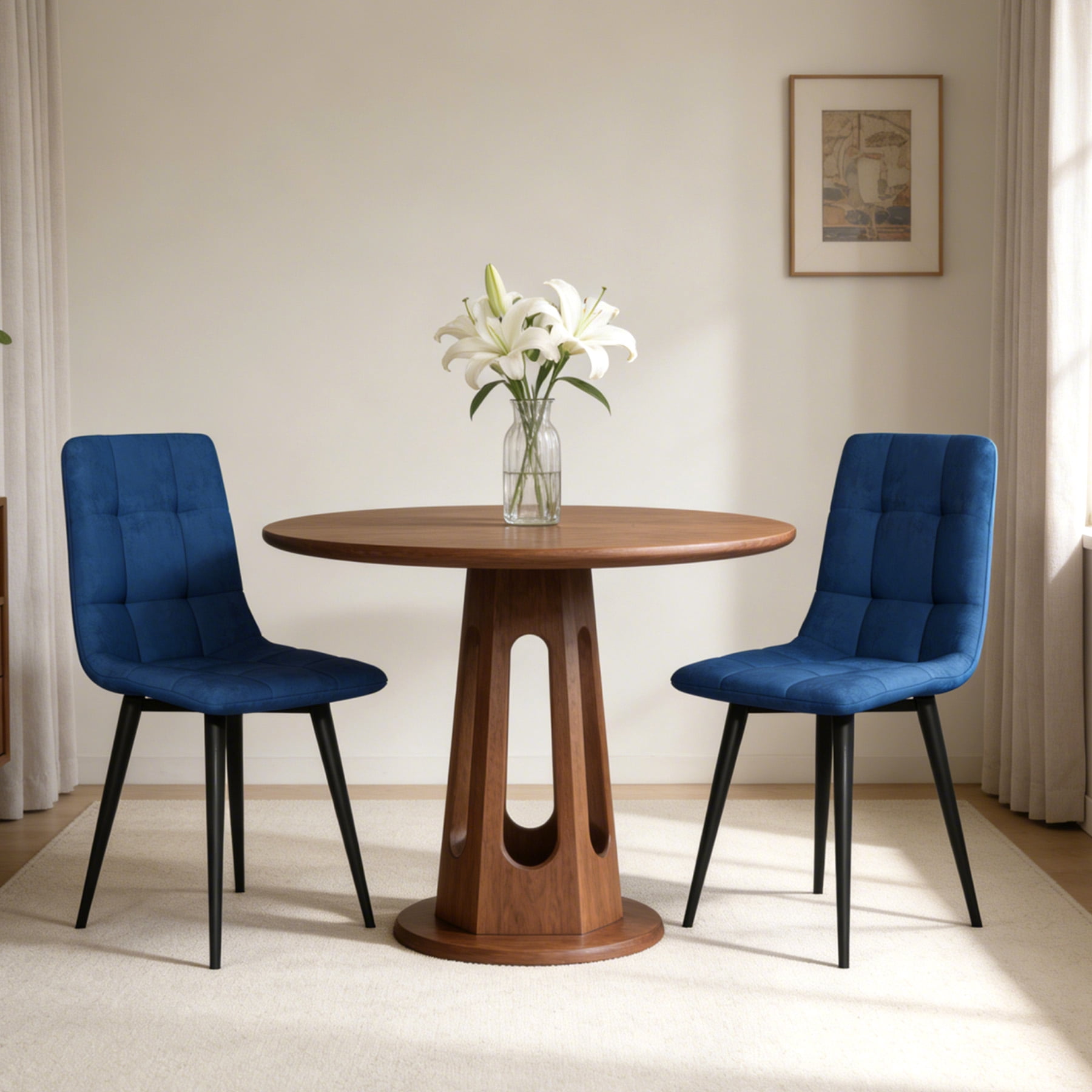 SHGJ&SOFT 360° Swivel Velvet Upholstered Dining Chairs Set of 4, Mid Century Modern Accent Chairs with L-Shaped Backrest, Adjustable Metal Legs for Kitchen Living Room(Blue1, 4pc)