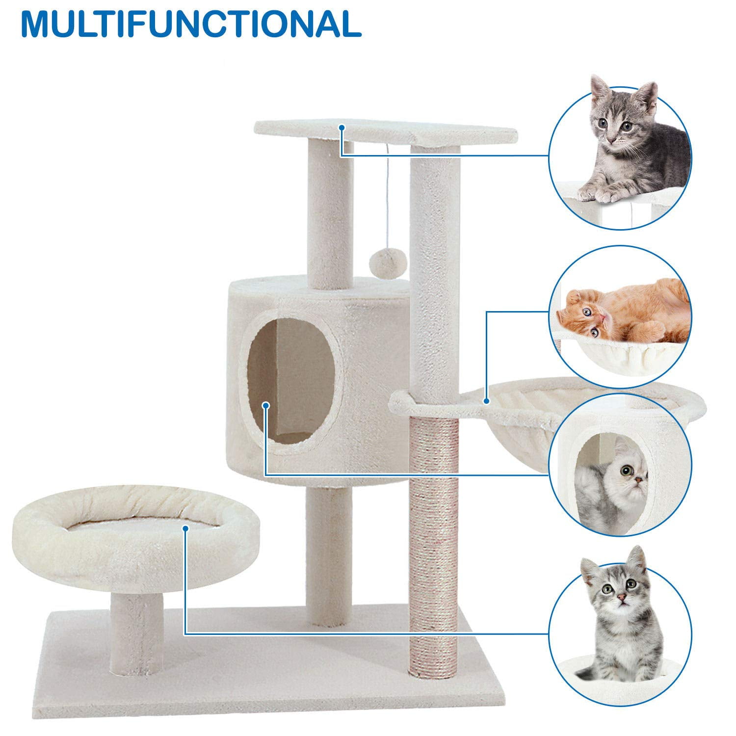 Scratchme 29 Height Cat Tree Condo With Scratching Post And Hammock Cat Tower Pet Play House With Toy For All Size Cats Creamy 1 Pack Walmart Com Walmart Com