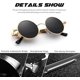thumbnail image 2 of Montura dorada Lentes grises: gafas de sol polarizadas redondas para hombres y mujeres inspiradas en el estilo retro Steampunk en círculo metálico, 2 of 5
