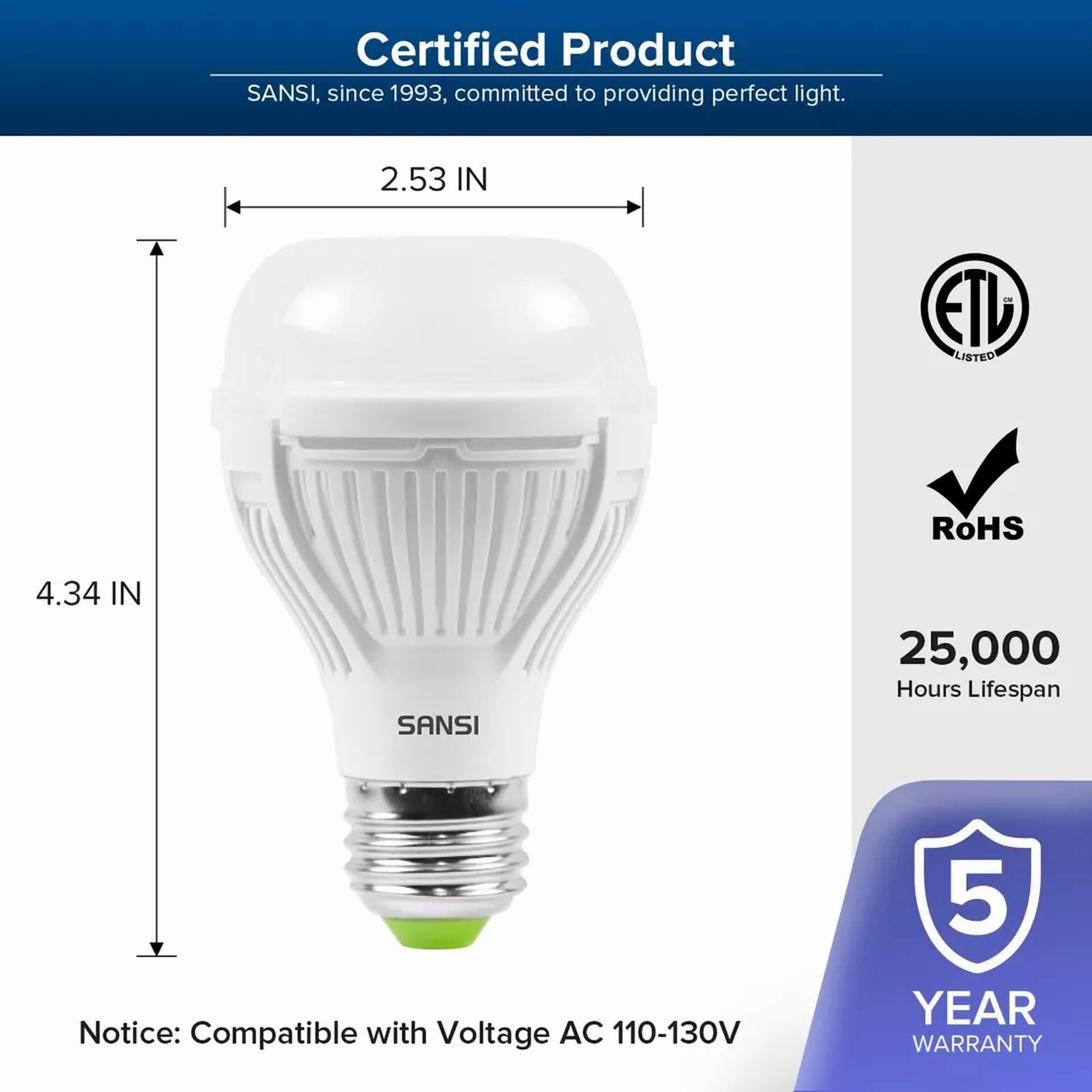 Sansi Led Light Bulb 4 Pack 13W 1600Lm 100W Equivalent A19 3000K E27 Home Lamp