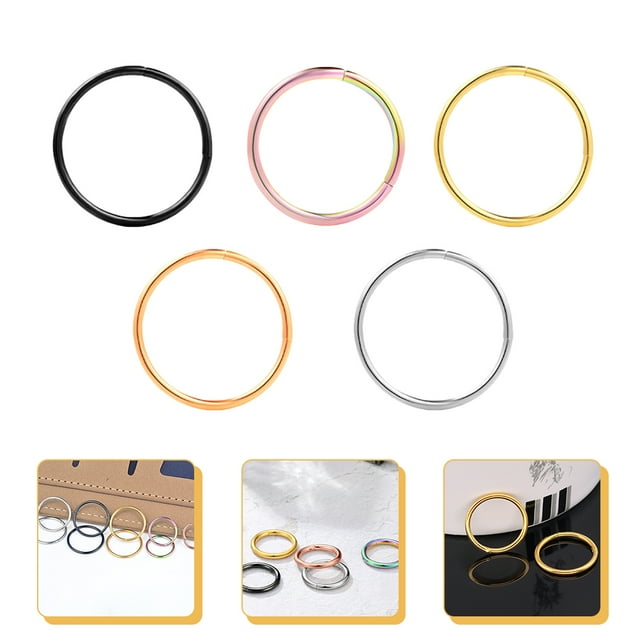 WASHWEPE Nose Hoops for Women 5Pack Circular Stainless Steel Adjustable Tightness Comfortable Wear