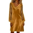 thumbnail image 3 of Ohufall Womens Dresses Velvet Patchwork Long Sleeve Plus Size Dresses Dot Print Cowl Neck Casual Dresses, 3 of 6