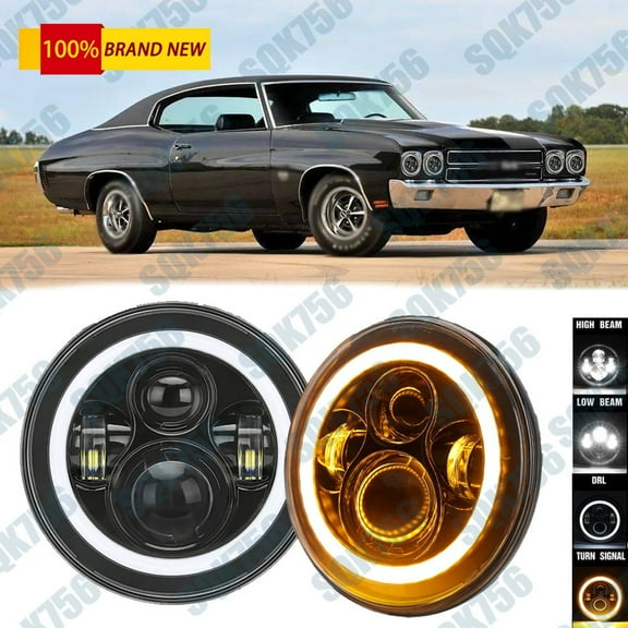 Pair HALO For Chevy Chevelle 1971 1972 1973 7INCH LED Headlights HI/LO Beam DRL