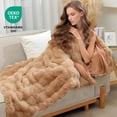 thumbnail image 6 of ROSEKIND 8lbs Faux Rabbit Fur Bubble Fleece Throw Blanket for Sofa & Bed, ultra-soft Cozy Gift for Adults & Friends, 90"x90", Brown, 6 of 8