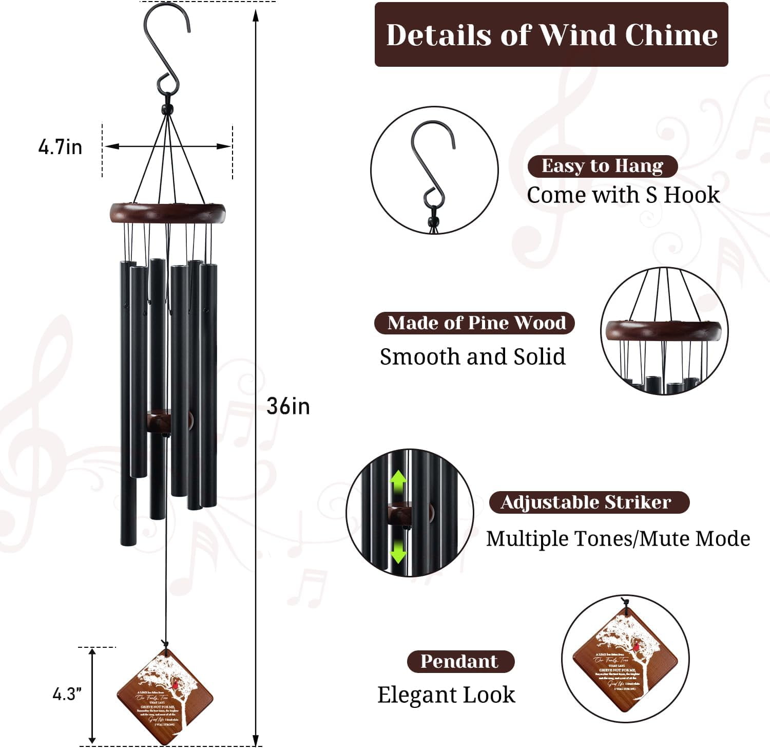 Memorial Wind Chimes for Outside, Sympathy Gifts for Loss of Loved One, Windchimes in Memory of Dad or Mom, Bereavement Outdoor Classic Cardinal Chimes for Garden, Patio Decoration