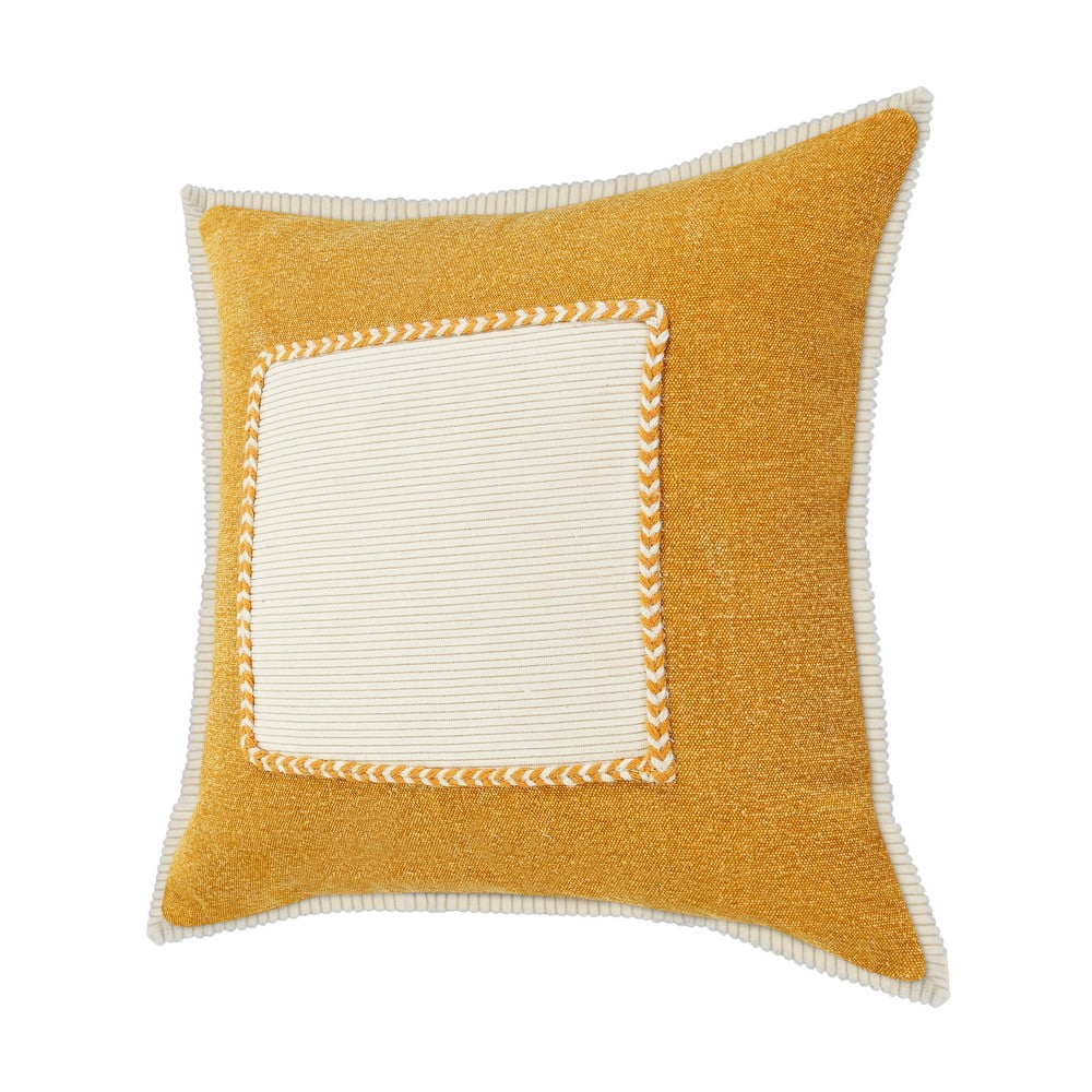 Harlow Hill Handwoven Geometric Flanged Bordered Cotton Throw Pillow Cover - 20" - Yellow