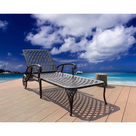 Lisonu Aluminum Cast Chaise Lounge Chair with 5-Position Adjustable Backrest, Brown Outdoor Reclining Chair with Wheels for Patio, Pool, Garden