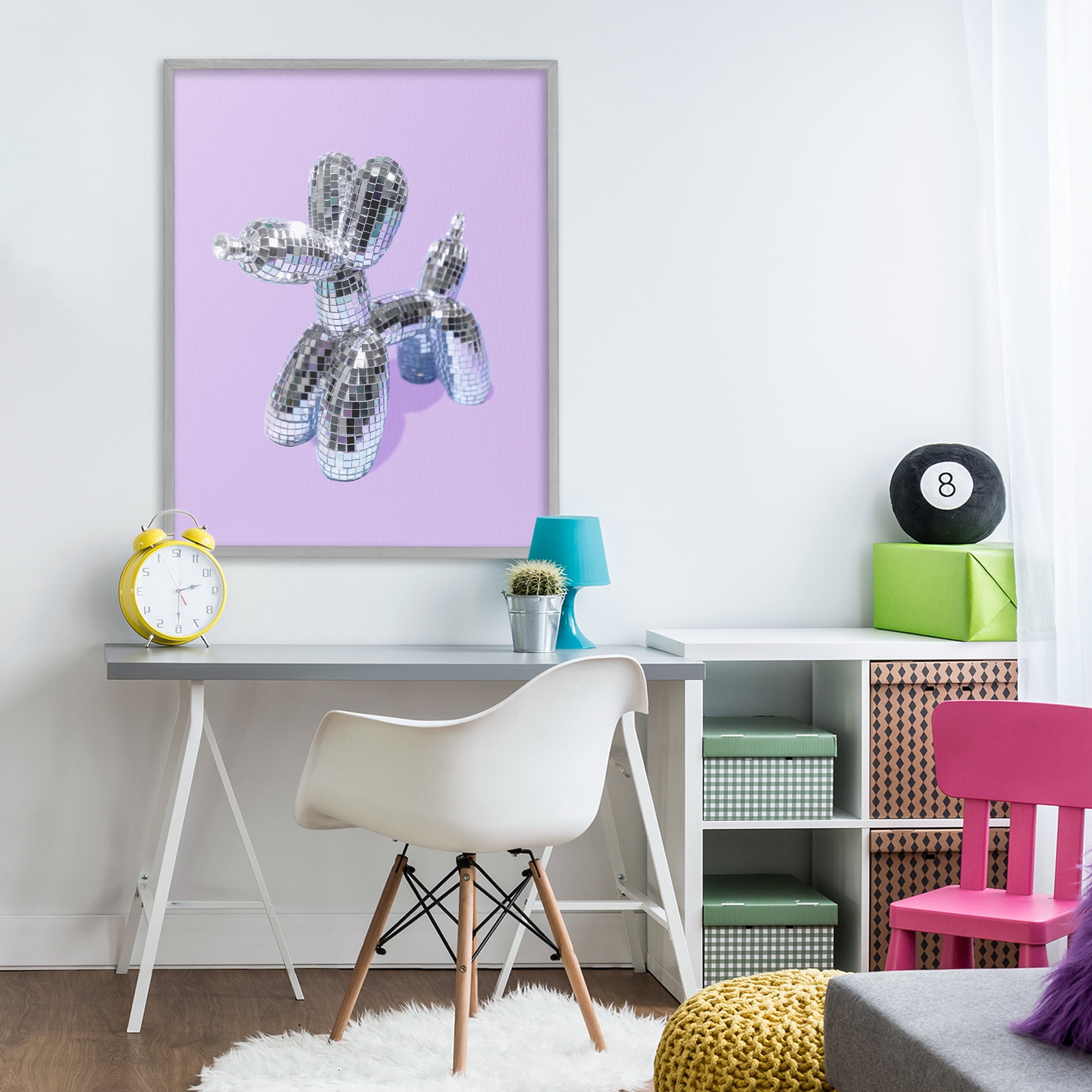 Stupell Industries Disco Balloon Animal on Lilac Gray Framed Giclee Art, design by LISH Creative