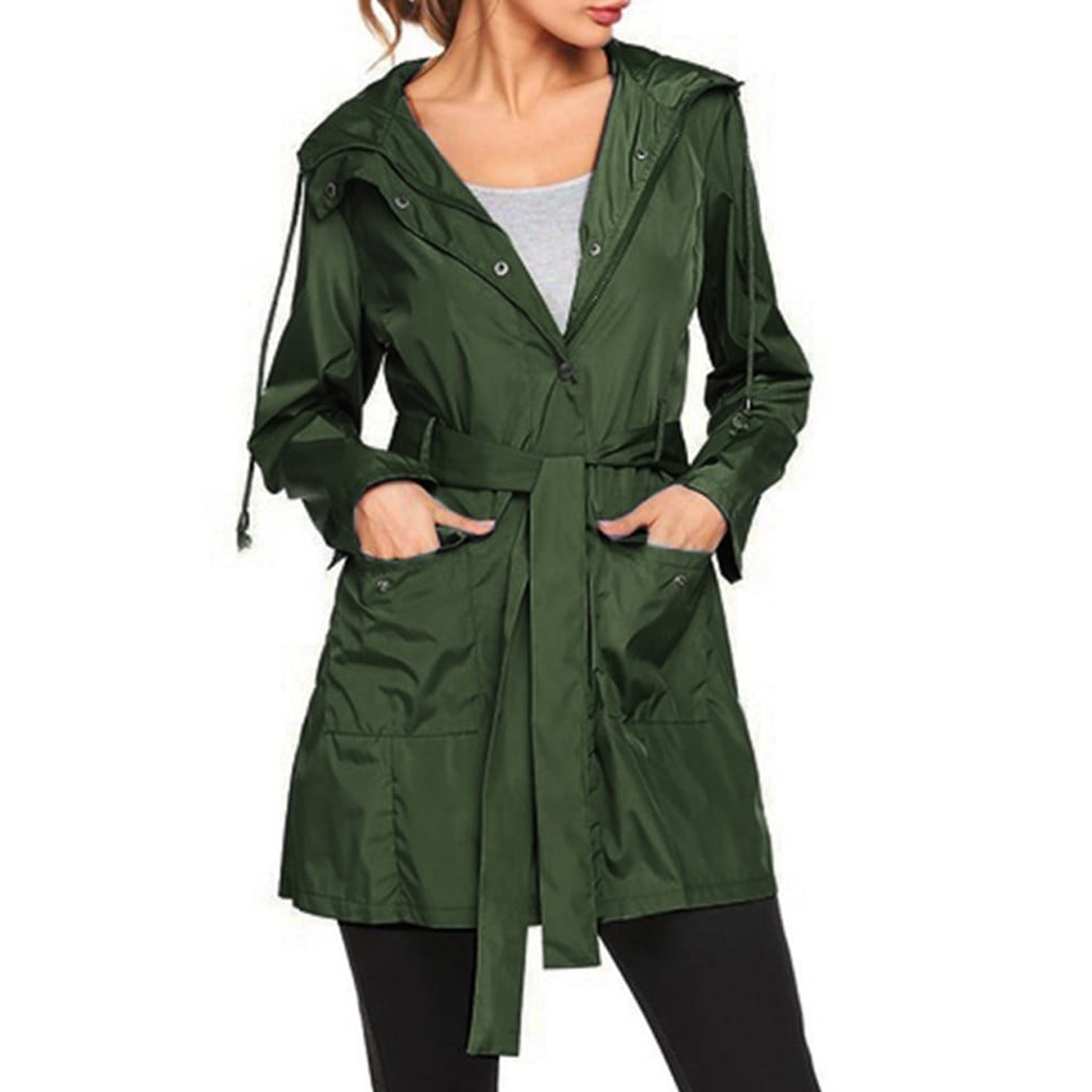 Plus Size Women Coat Outdoor Waterproof Lightweight Rain Jacket Hooded Raincoat 