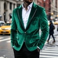 thumbnail image 2 of LMOIPLI Men's Velvet One‑Button Tuxedo Blazer Jacket, Satin‑Trim Lapel Long‑Sleeve Outerwear, Formal Evening Party Prom Suit Coat Green L, 2 of 5