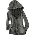 thumbnail image 4 of Women Striped Polka Dot Print Zip Up Hooded Jacket, Long Sleeve Hoodie Coat with Side Pockets, Casual Slim Fit Outerwear Top for Daily Street Style Dark Gray XL(XL), 4 of 4