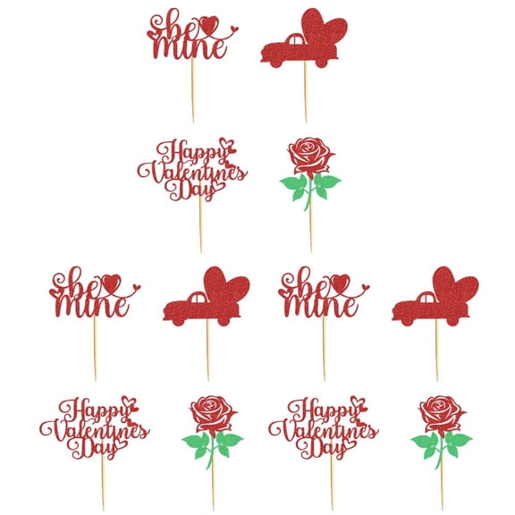 12 Pcs Happy Valentine's Day Cupcake Toppers Glitter Sweet Heart Cupcake Food Picks Valentine's Day Theme Birthday Party Cake Decorations Supplies