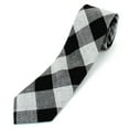 Men's Cotton Skinny Necktie Tie Checker Large Gingham Pattern Grey