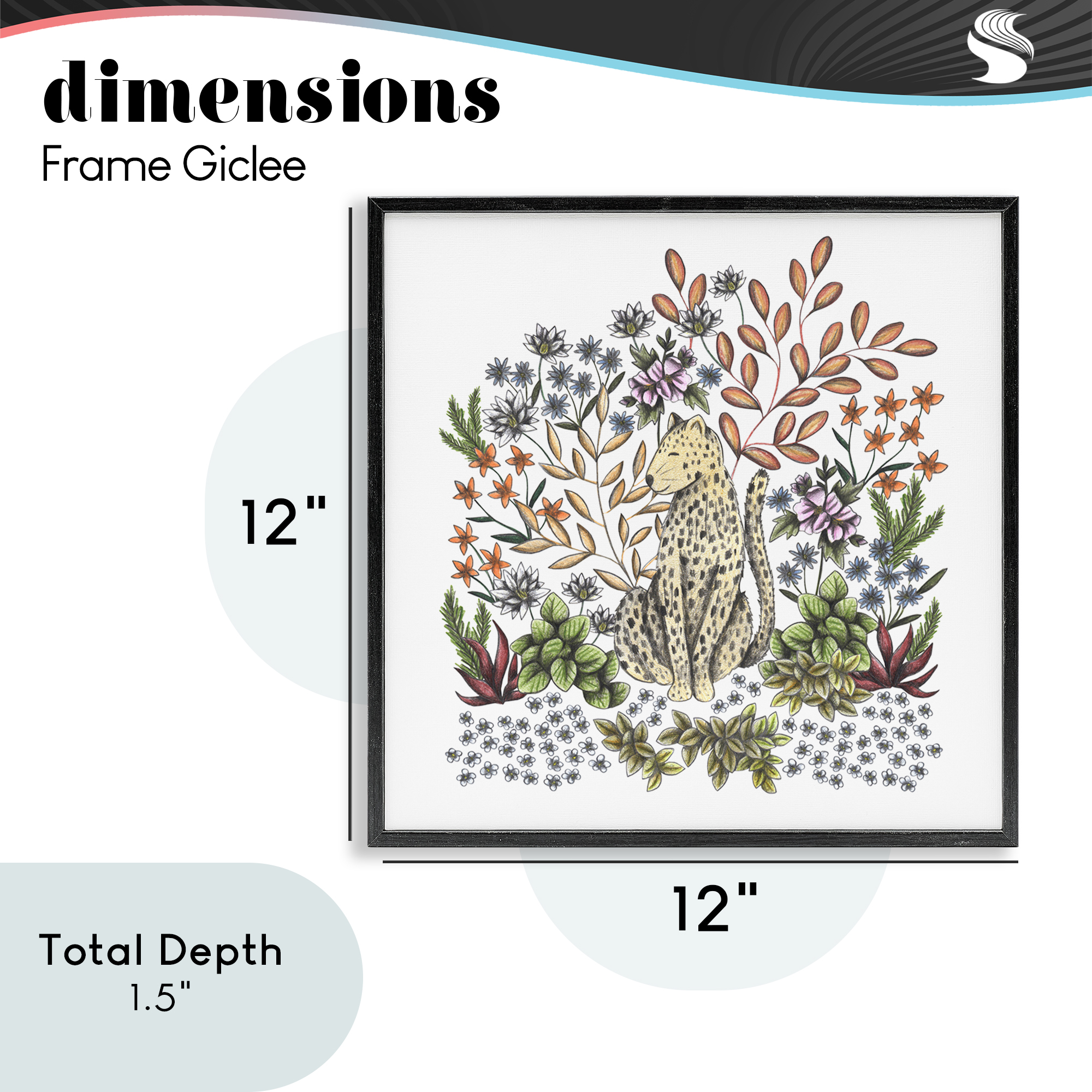 Jungle Wildlife Leopard Black Framed Giclee Art, design by Cecilia Battaini