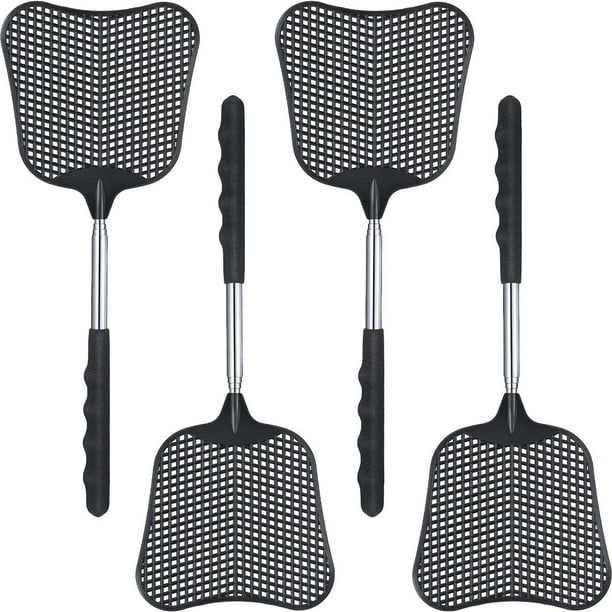 4 Pieces Plastic Fly Swatters Telescopic Handle Swatters Black Fly