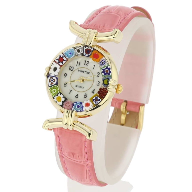 Venetiae Murano Millefiori Glass Quartz Wristwatch Womens Pink Strap Croc Style Murano | Accessories | Murano Glass Millefiori Pink Leather  main image 2