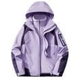 thumbnail image 3 of Women's 3-In-1 Outdoor Jackets Hooded Front Zip Button Color Block Cardigan Thicken Hiking Outwear With Pockets (4XL, Purple), 3 of 4