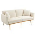thumbnail image 2 of Modern Velvet Fabric Convertible Sofa, Accent Sofa Bed with Adjustable Backrest, Square Armrests, 2 Throw Pillows, Gold Metal Legs, Upholstered Sofa Couch for Living Room, Apartment, White Teddy, 2 of 8