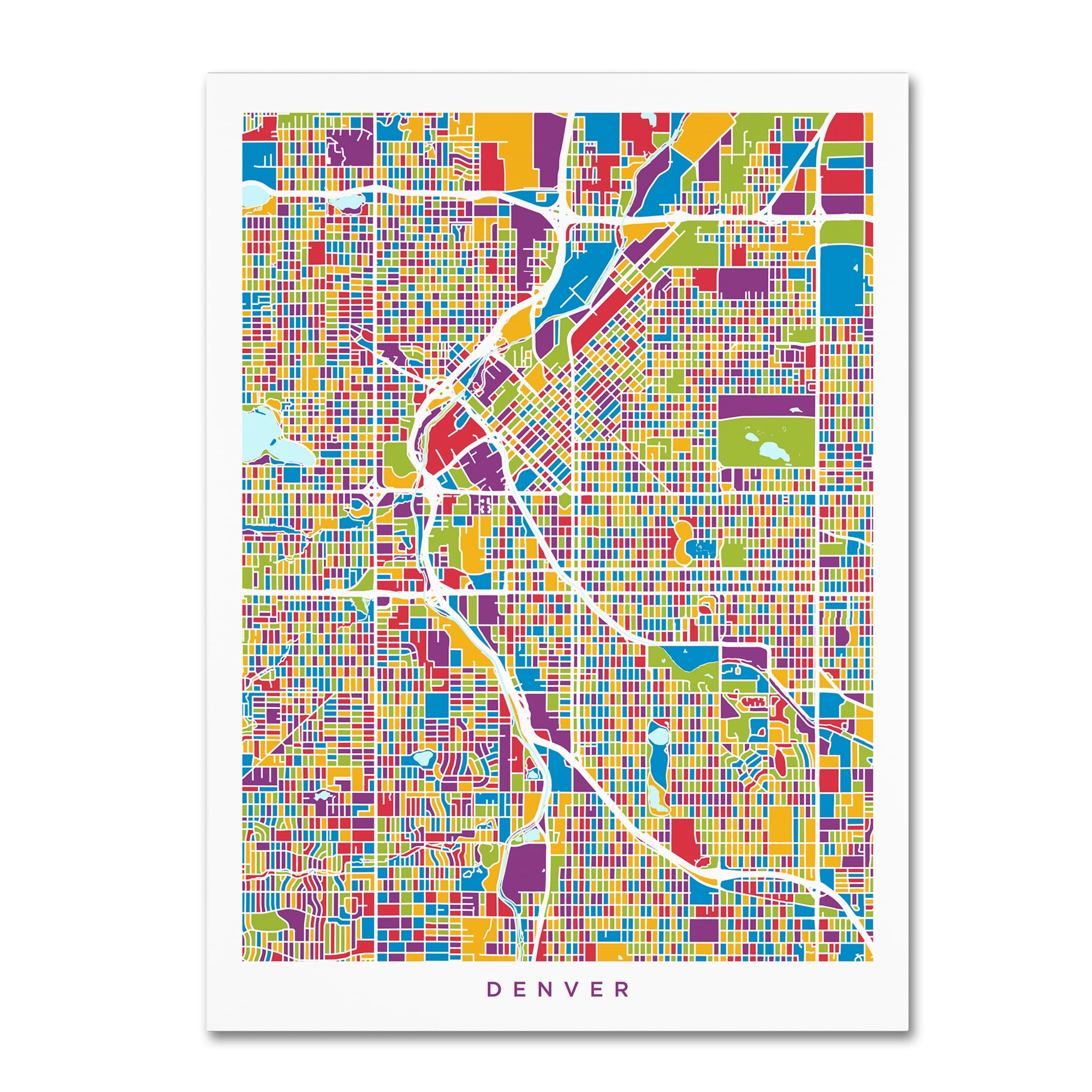 Trademark Fine Art "Denver Colorado Street Map 2" Canvas Art by Michael Tompsett