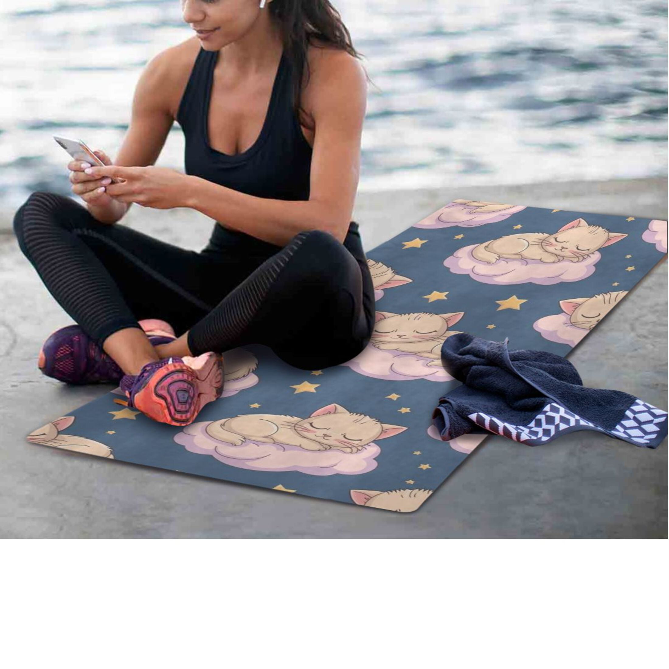 BZSMCE Yoga Mat Women Fitness Mat Cloud Cat Nap Pattern