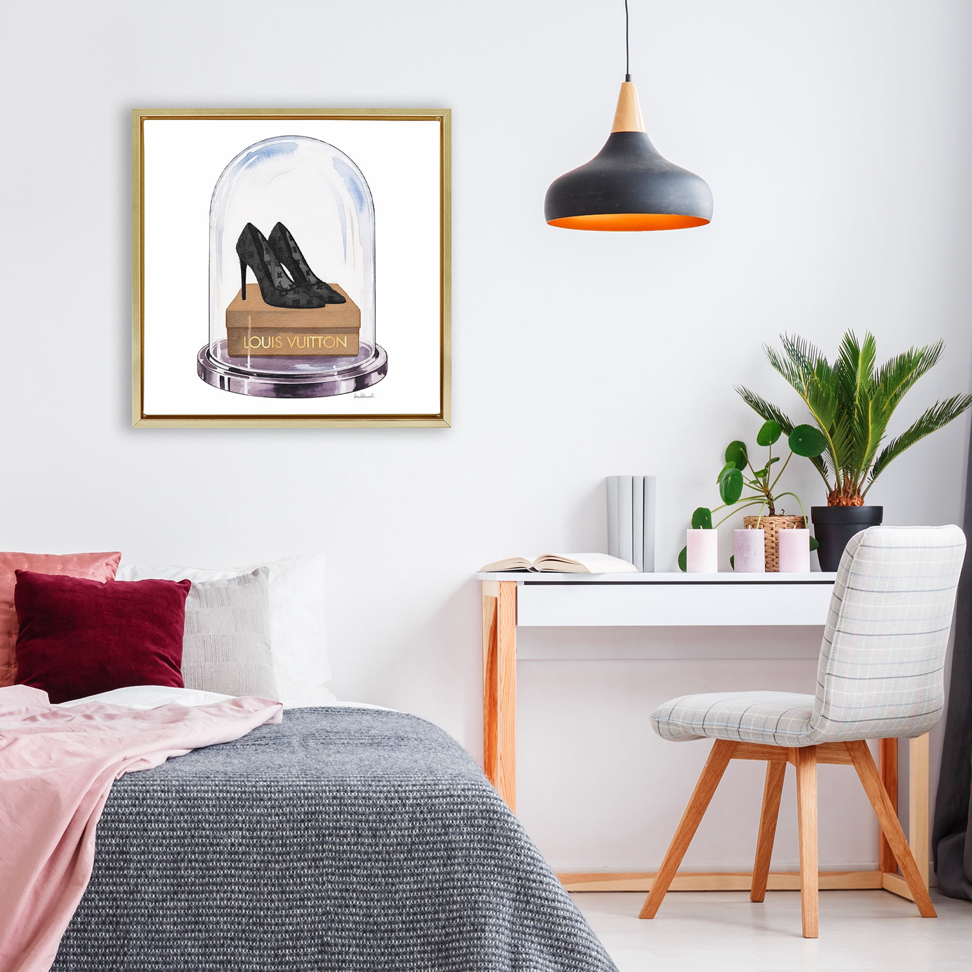 Stupell Industries Black Heels in Bell Jar Gold Framed Floater Canvas Wall Art, design by Amanda Greenwood