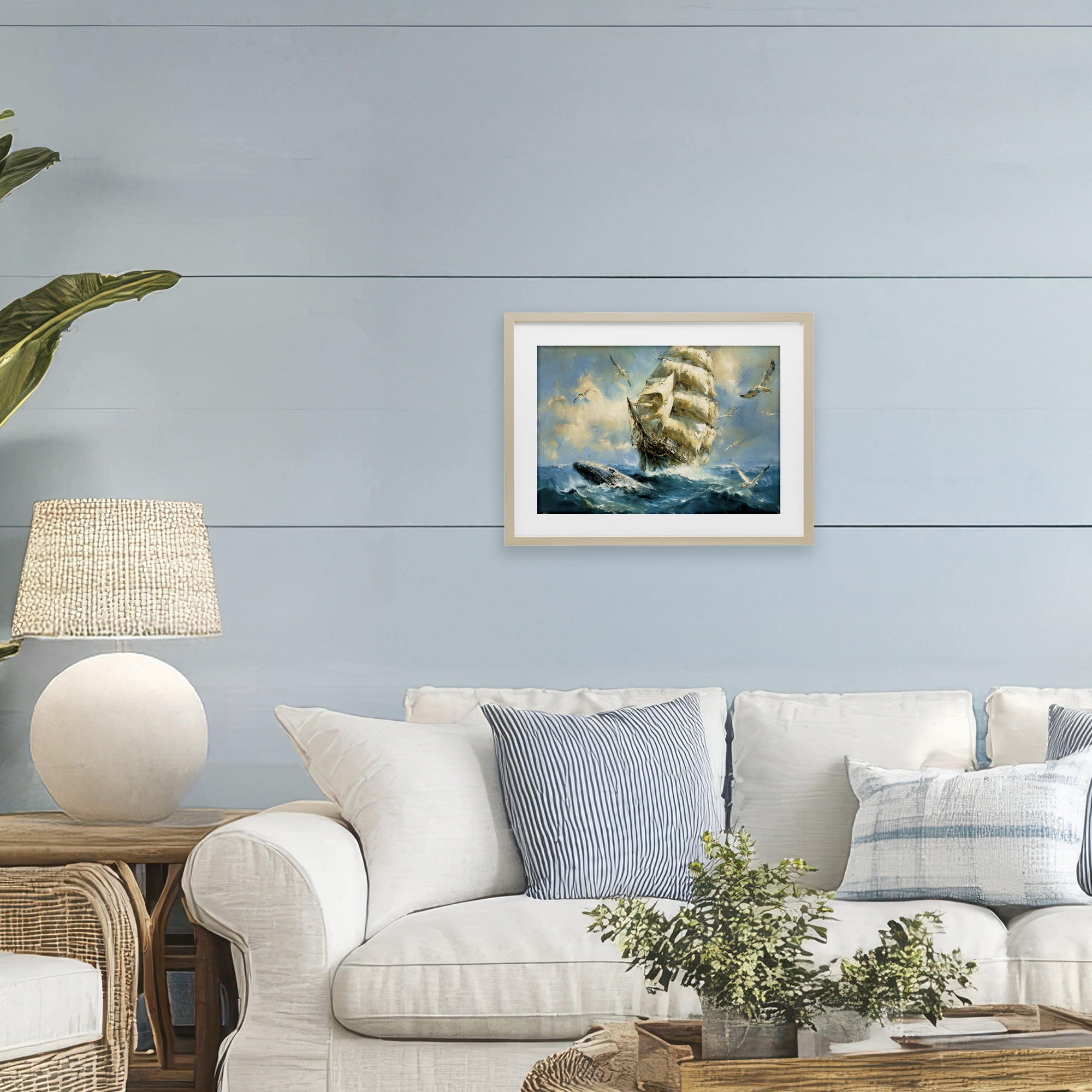 Stupell Industries Clipper Ship & The Whale Birch Framed Print Under Glass, design by Tina LeCour