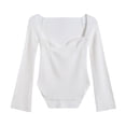 thumbnail image 1 of Blusa de punto de manga larga sin tirantes, color blanco, con dobladillo irregular para fiestas y compras, talla L, 1 of 8