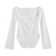 thumbnail image 1 of Blusa de punto de manga larga sin tirantes, color blanco, con dobladillo irregular para fiestas y compras, talla S, 1 of 8