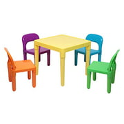 Kids Plastic Table and 4 Chairs Set - Little Kid Children Furniture Accessories - Plastic Desk & Chairs