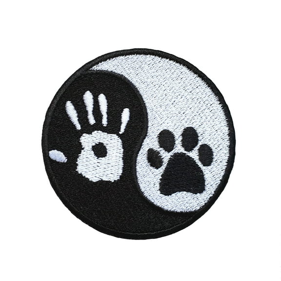 Yin Yang Hand Dog Paw Fully Embroidered Iron On Patch