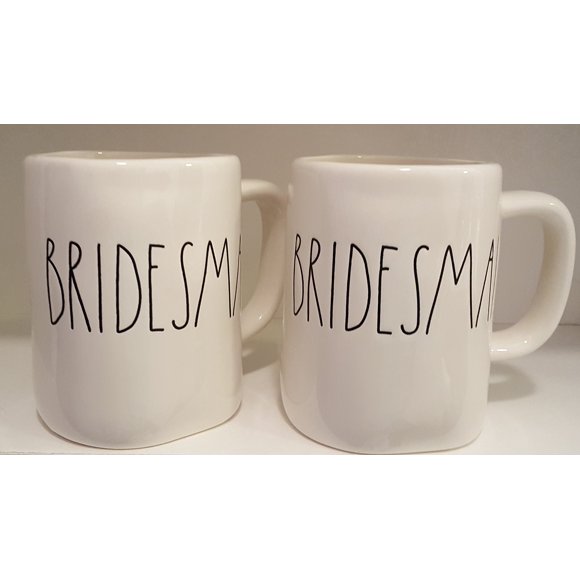 Rae Dunn BRIDESMAID LL White Ceramic Mug Pair